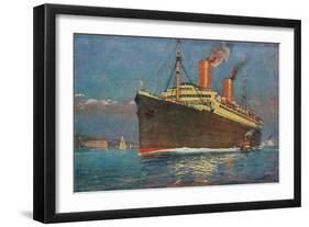 Ocean Liner Coming into Port-null-Framed Art Print