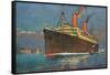 Ocean Liner Coming into Port-null-Framed Stretched Canvas