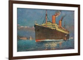 Ocean Liner Coming into Port-null-Framed Premium Giclee Print