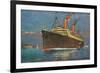 Ocean Liner Coming into Port-null-Framed Premium Giclee Print