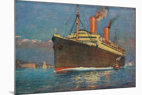 Ocean Liner Coming into Port-null-Mounted Art Print