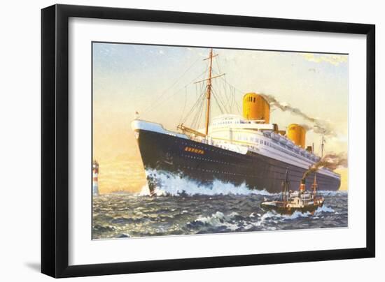 Ocean Liner Europa with Tugboat-null-Framed Art Print