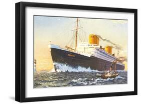 Ocean Liner Europa with Tugboat-null-Framed Art Print