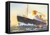 Ocean Liner Europa with Tugboat-null-Framed Stretched Canvas