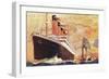 Ocean Liner Next to Tall Sailing Ship-null-Framed Art Print