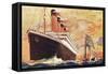 Ocean Liner Next to Tall Sailing Ship-null-Framed Stretched Canvas