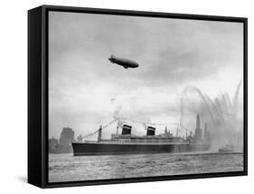 Ocean Liner the SS America Sailing into New York Harbor-null-Framed Stretched Canvas