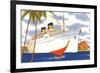 Ocean Liner with Sailboat-null-Framed Premium Giclee Print