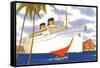 Ocean Liner with Sailboat-null-Framed Stretched Canvas