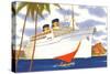 Ocean Liner with Sailboat-null-Stretched Canvas