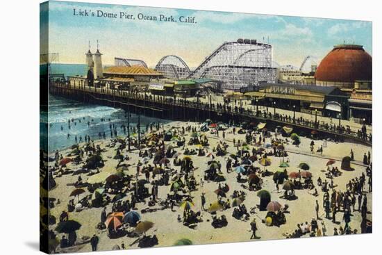 Ocean Park, California - View of Lick's Dome Pier-Lantern Press-Stretched Canvas