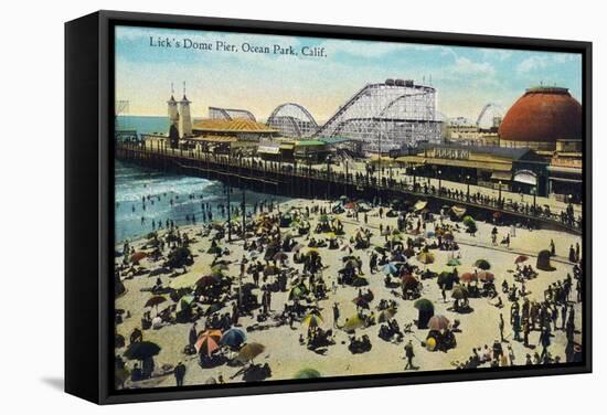 Ocean Park, California - View of Lick's Dome Pier-Lantern Press-Framed Stretched Canvas