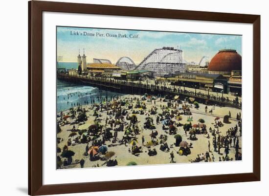 Ocean Park, California - View of Lick's Dome Pier-Lantern Press-Framed Art Print