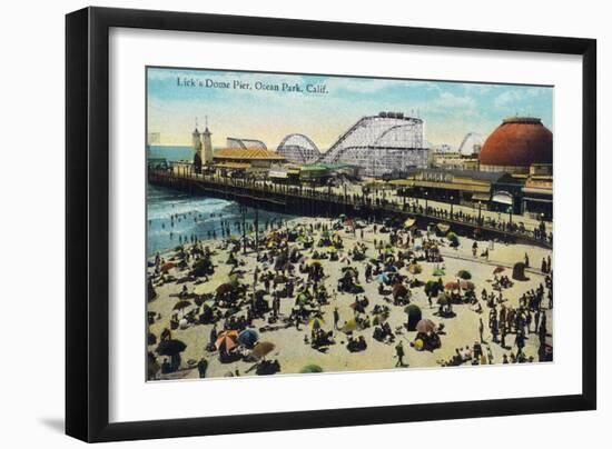 Ocean Park, California - View of Lick's Dome Pier-Lantern Press-Framed Art Print