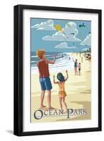 Ocean Park, Maine - Kite Flyers-Lantern Press-Framed Art Print