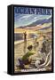 Ocean Park, Washington - Clam Diggers-Lantern Press-Framed Stretched Canvas