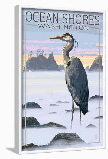 Ocean Shores, Washington - Blue Heron and Fog-Lantern Press-Framed Art Print
