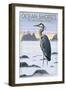 Ocean Shores, Washington - Blue Heron and Fog-Lantern Press-Framed Art Print