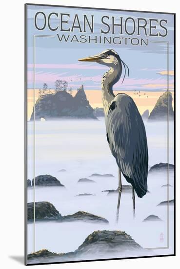Ocean Shores, Washington - Blue Heron and Fog-Lantern Press-Mounted Art Print