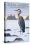 Ocean Shores, Washington - Blue Heron and Fog-Lantern Press-Stretched Canvas