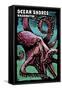 Ocean Shores, Washington - Octopus - Scratchboard-Lantern Press-Framed Stretched Canvas