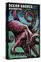 Ocean Shores, Washington - Octopus - Scratchboard-Lantern Press-Stretched Canvas