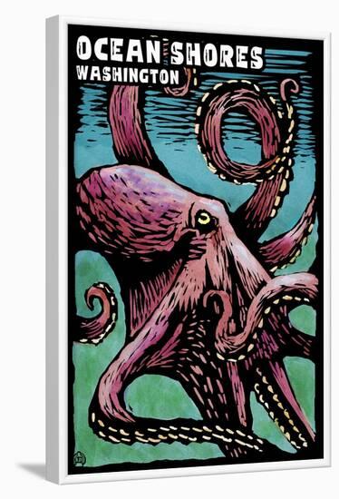 Ocean Shores, Washington - Octopus - Scratchboard-Lantern Press-Framed Art Print
