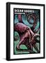 Ocean Shores, Washington - Octopus - Scratchboard-Lantern Press-Framed Art Print