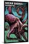 Ocean Shores, Washington - Octopus - Scratchboard-Lantern Press-Mounted Art Print