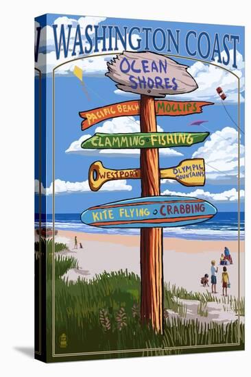 Ocean Shores, Washington - Sign Destinations-Lantern Press-Stretched Canvas