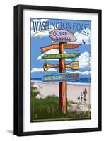 Ocean Shores, Washington - Sign Destinations-Lantern Press-Framed Art Print