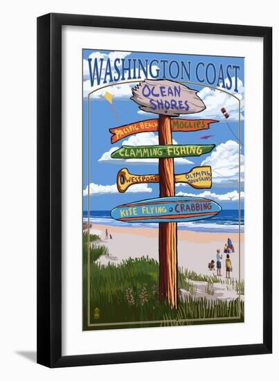 Ocean Shores, Washington - Sign Destinations-Lantern Press-Framed Art Print