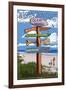 Ocean Shores, Washington - Sign Destinations-Lantern Press-Framed Art Print