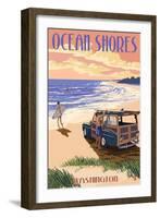 Ocean Shores, Washington - Woody on Beach-Lantern Press-Framed Art Print
