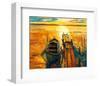 Ocean Sunset with Boat & Jetty-null-Framed Art Print