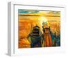 Ocean Sunset with Boat & Jetty-null-Framed Art Print