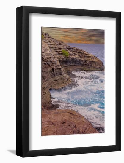 Ocean view from Spitting Caves. Oahu. Hawaii.-Tom Norring-Framed Photographic Print