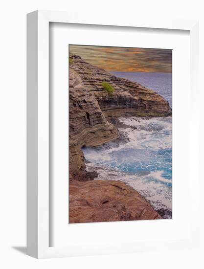 Ocean view from Spitting Caves. Oahu. Hawaii.-Tom Norring-Framed Photographic Print