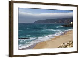 Ocean Waves Crashing on the Sandy Beach of Cascais, Surrounded by Cliffs, Estoril Coast-Roberto Moiola-Framed Photographic Print