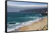 Ocean Waves Crashing on the Sandy Beach of Cascais, Surrounded by Cliffs, Estoril Coast-Roberto Moiola-Framed Stretched Canvas