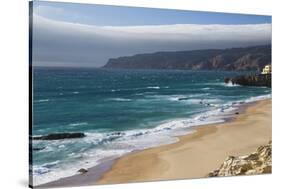 Ocean Waves Crashing on the Sandy Beach of Cascais, Surrounded by Cliffs, Estoril Coast-Roberto Moiola-Stretched Canvas