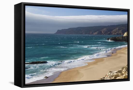 Ocean Waves Crashing on the Sandy Beach of Cascais, Surrounded by Cliffs, Estoril Coast-Roberto Moiola-Framed Stretched Canvas