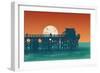 Oceanic View with Silhouette Pier and Full Moon. Vector Illustration.-jumpingsack-Framed Art Print