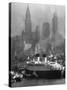 Oceanliner Queen Elizabeth Sailing in to Port-Andreas Feininger-Stretched Canvas