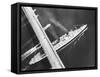 Oceanliner, Queen Mary on Last Sailing from New York to England-Arthur Schatz-Framed Stretched Canvas