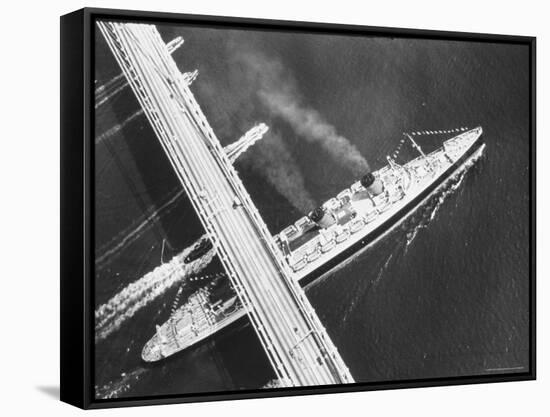 Oceanliner, Queen Mary on Last Sailing from New York to England-Arthur Schatz-Framed Stretched Canvas