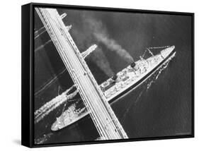 Oceanliner, Queen Mary on Last Sailing from New York to England-Arthur Schatz-Framed Stretched Canvas