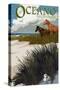 Oceano, California - Horses and Dunes-Lantern Press-Stretched Canvas