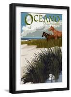 Oceano, California - Horses and Dunes-Lantern Press-Framed Art Print