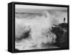 Oceanographer Willard Bascom Standing on a Rock while Observing the Crashing Surf-Bill Ray-Framed Stretched Canvas